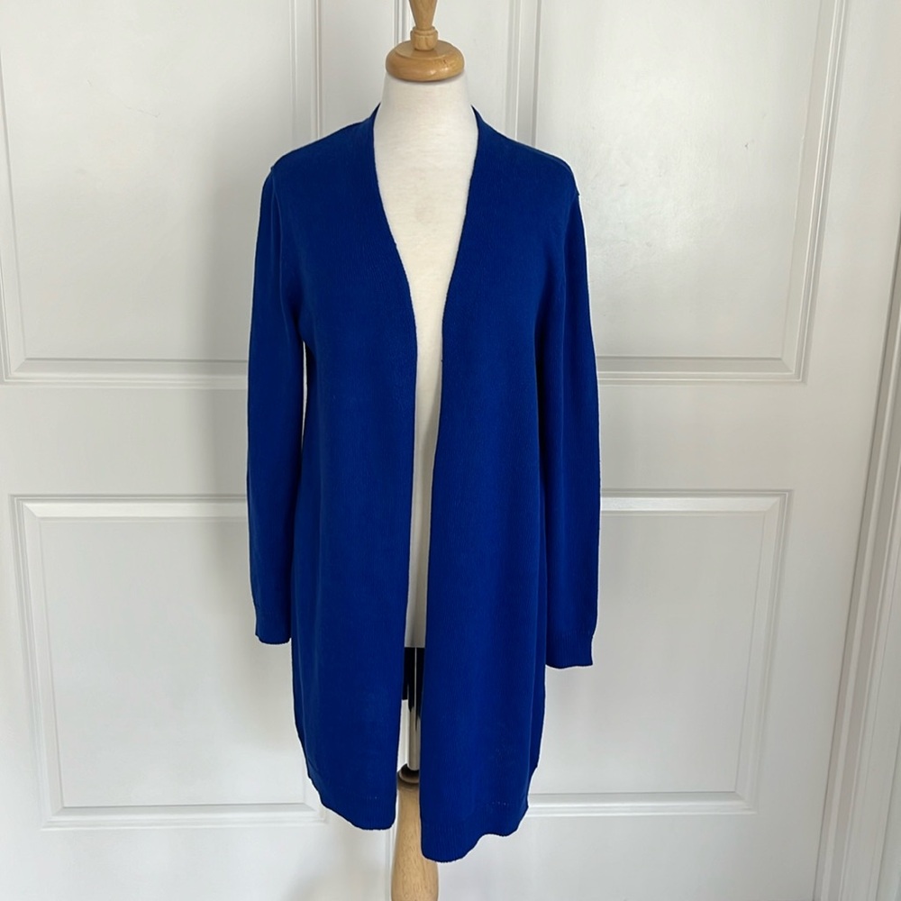 Eileen Fisher Long open front cardigan. Blue. Size Medium